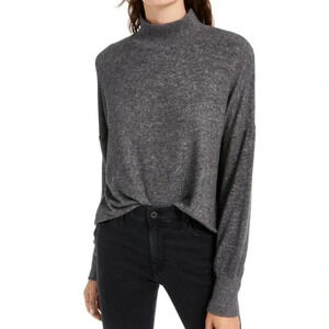 Hippie Rose Gray Cozy Mock Neck Pullover Silver Size Medium